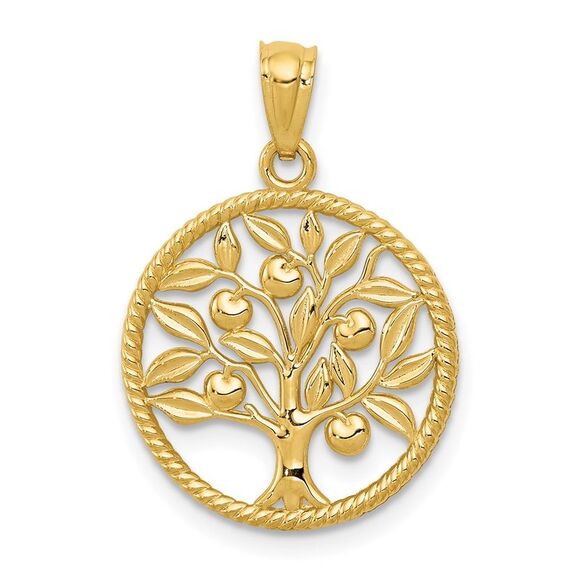 14k Yellow Gold Round Tree of Life Pendant 16mm (5/8 inch)
